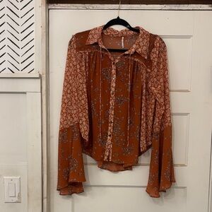 Free People Rust Floral Blouse